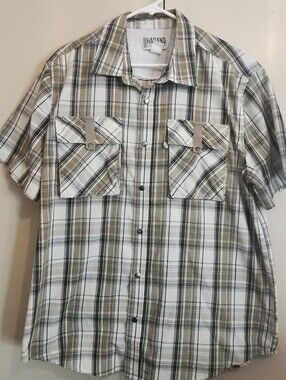 M76 Haband Quality & Comfort Beige,Navy Plaid Men’s Button-up front snap pockets